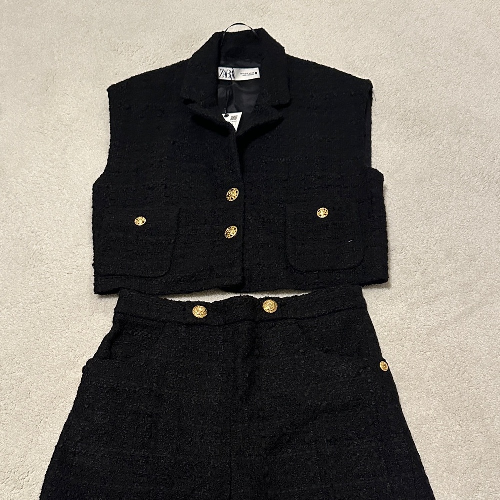 Zara Black tweed vest and shorts set